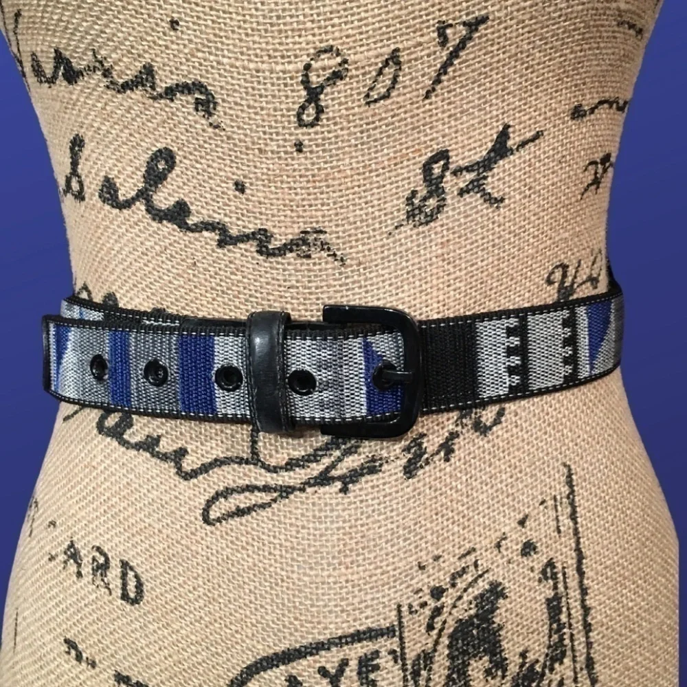 Unbranded Western Style Cloth Belt, BLUE/BLACK GEOMETRIC PRINT, EUC Vintage